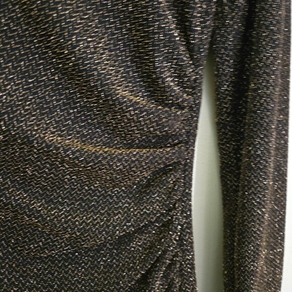 Patra By Joanna Chen Gold Shimmer Ruched Bodice Long Sleeve Maxi Dress Size 6 - Picture 3 of 6